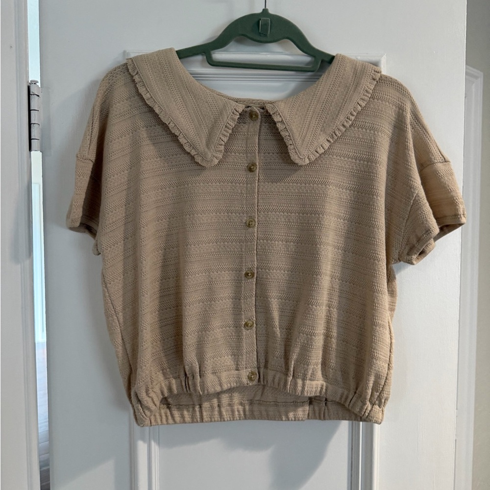 Madewell Beige Ruffled Collar Blouse